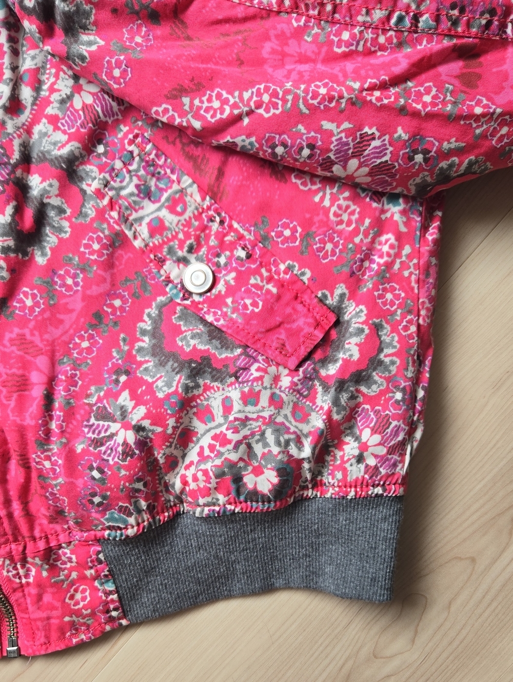 Free People Printed Bomber Jacket, Pink/Grey, Size Small - Picture 3 of 5